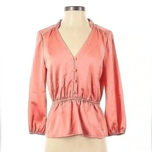 J. Crew | V-neck Button-detail Peplum Blouse Top Pink Coral Size 2 XS - Picture 2 of 4